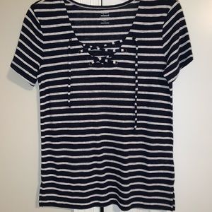 Navy Blue and White Striped T-Shirt